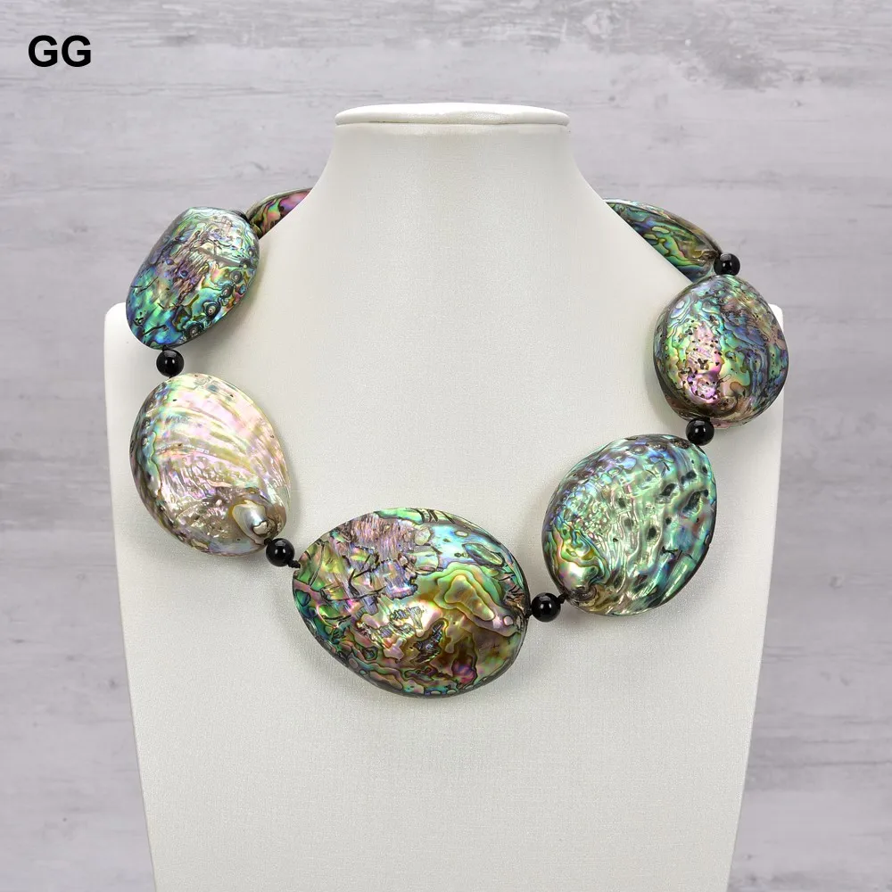 GuaiGuai Jewelry Big Natural 43x58mm Paua Abalone Shell Necklace