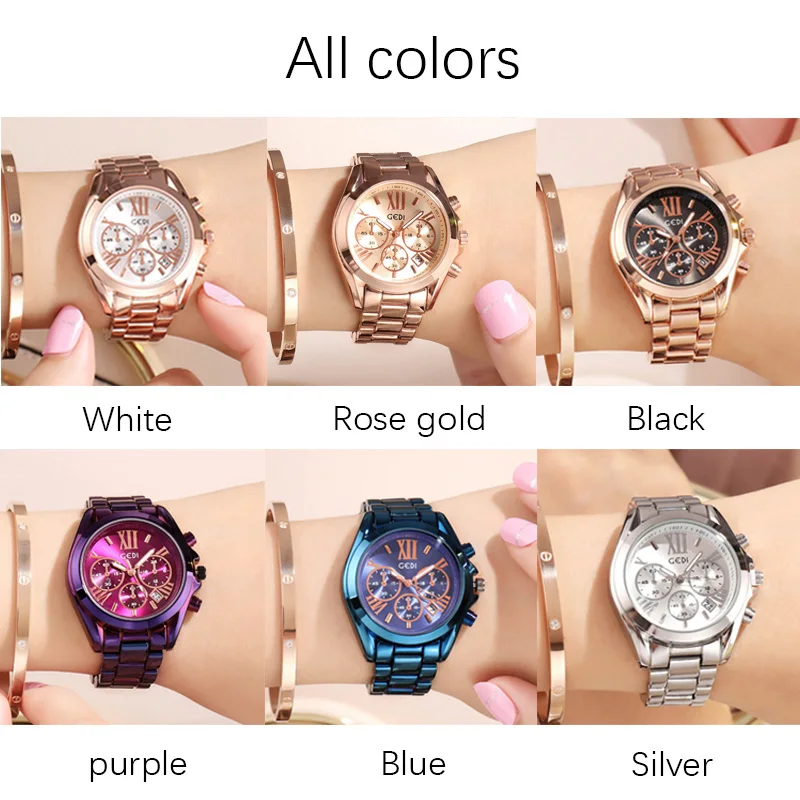 Luxo rosa ouro relógio casual feminino à prova dwaterproof água calendário único quartzo negócio vestido relógios para feminino ouro senhora relógio