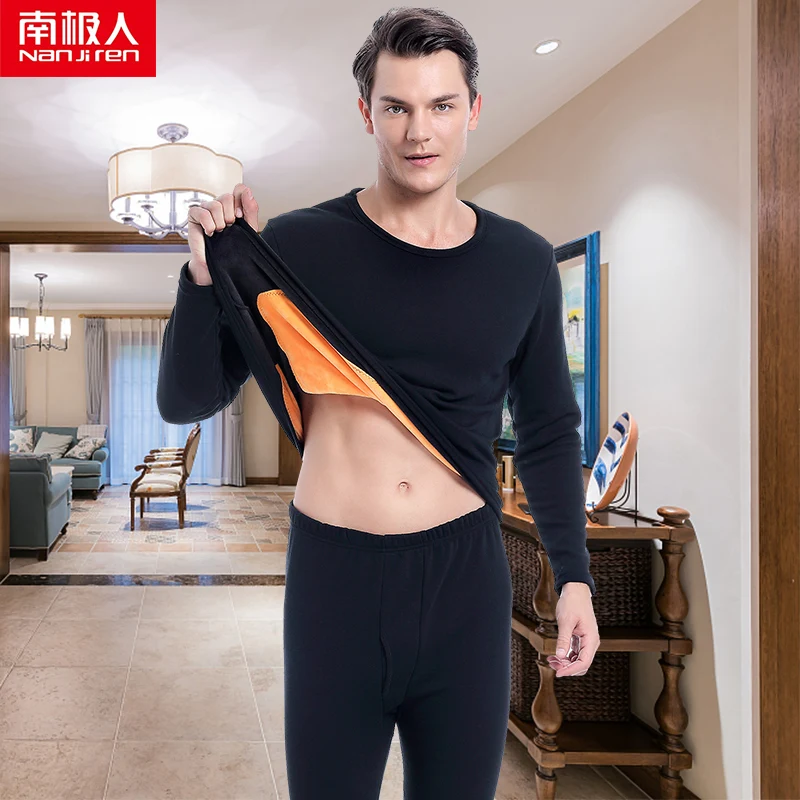 NANJIREN Men Thermal Underwear Sets Winter hick Thermo Underwear Black Casual Long Johns Set Male Thermal Pajamas home Clothes