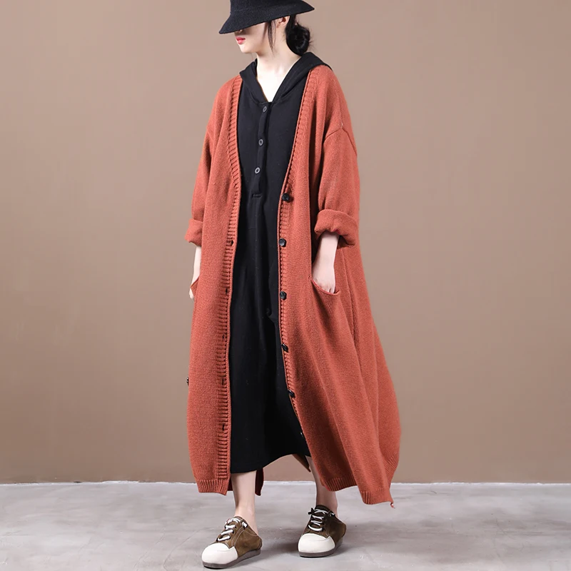 Female new autumn and winter korean style plus size outerwear literary long button loose sweater cardigan