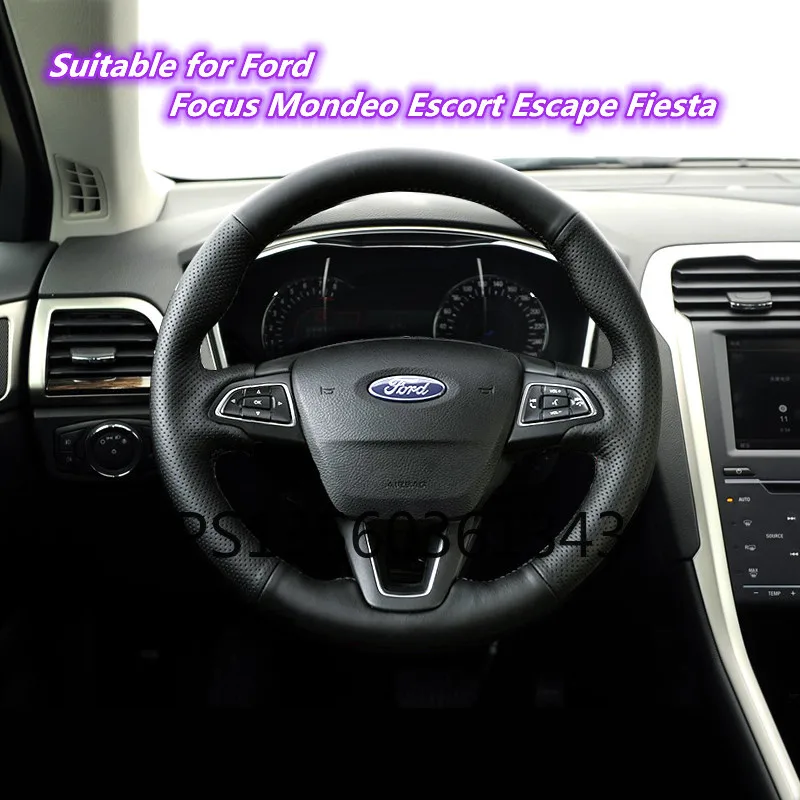 

Suitable for Ford Focus Mondeo Escort Escape Fiesta hand-stitched leather steering wheel cover suede cover