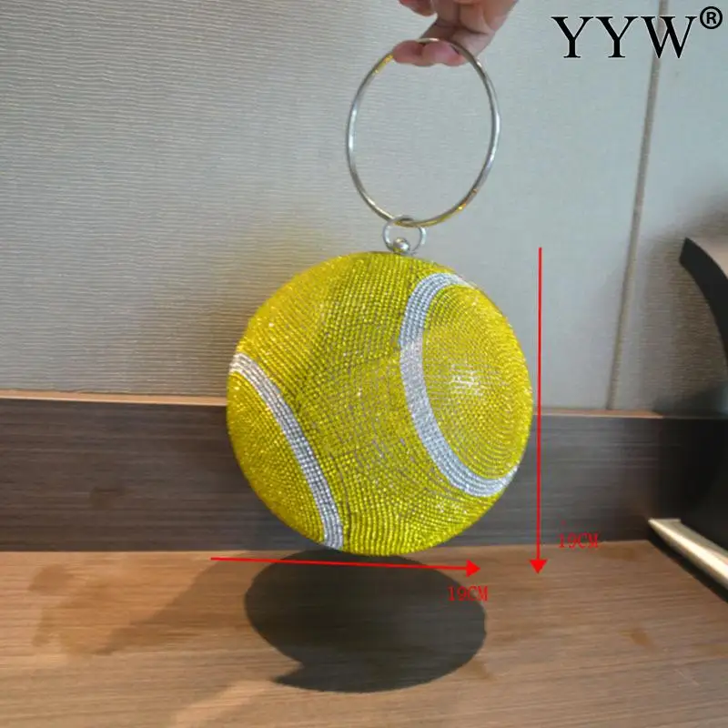 Fashion Women Clutch Bag Round Ball Bag With Rhinestone Tennis Design Ladies Girls Party Mini Purse Female Clutches Bolsas Mujer