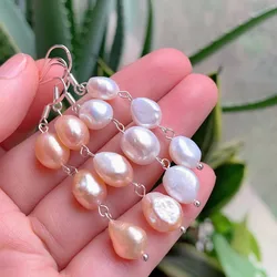 Natural Freshwater Pearl Dangle Earrings for Women Long Tassel 9-10MM Irregular Nuggets Stone Baroque Pearls Earrings Wedding