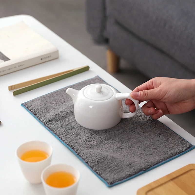 Tea Towel Microfiber Imitation Deerskin Double Layer Kung Fu Tea Set Towels Hand-painted Thickened Cleaning Cloth Kitchen Rag