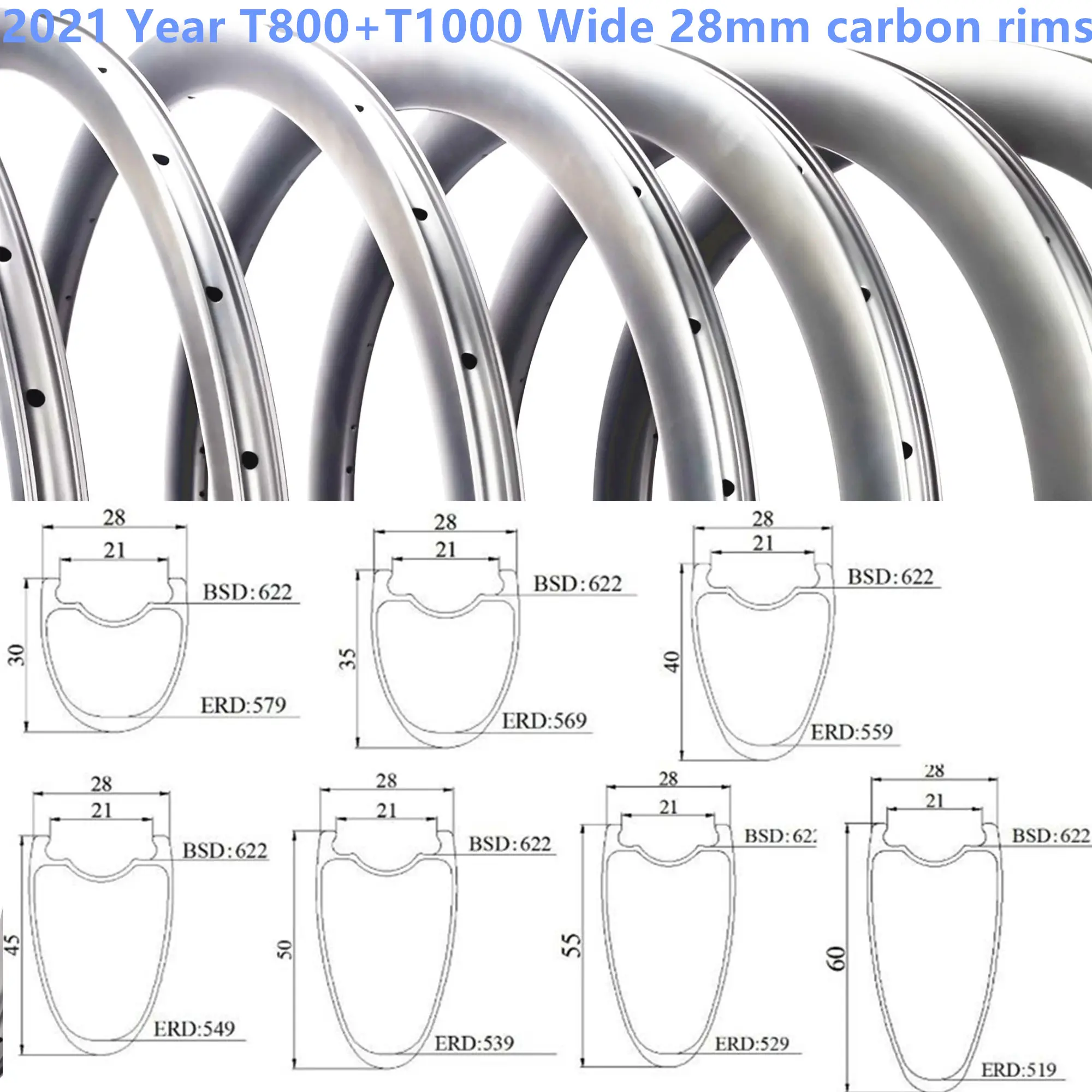 T1000 Super Light carbon 28mm wide Asymmetric 30mm 35mm 40mm 45mm 50mm 55mm 60mm carbon disc brake rims 700c bicycle carbon rims