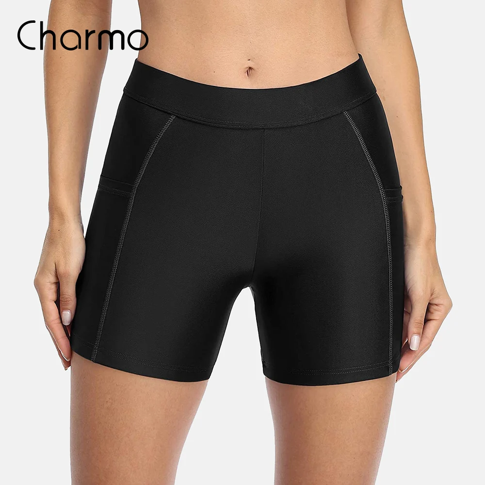 

Charmo Women Sports Swimming Trunks Ladies Bikini Bottom Boy Shorts Slim Patchwork Skinny Swim Shorts Swimwear Briefs