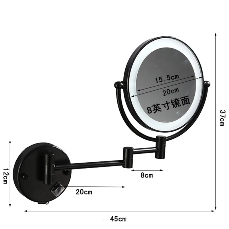 Imagem -06 - Folding Double Side Led Light Mirror Espelhos de Maquiagem Preto Escovado Ouro Latão Extensão de Parede x 5x Ampliação 10x Banho