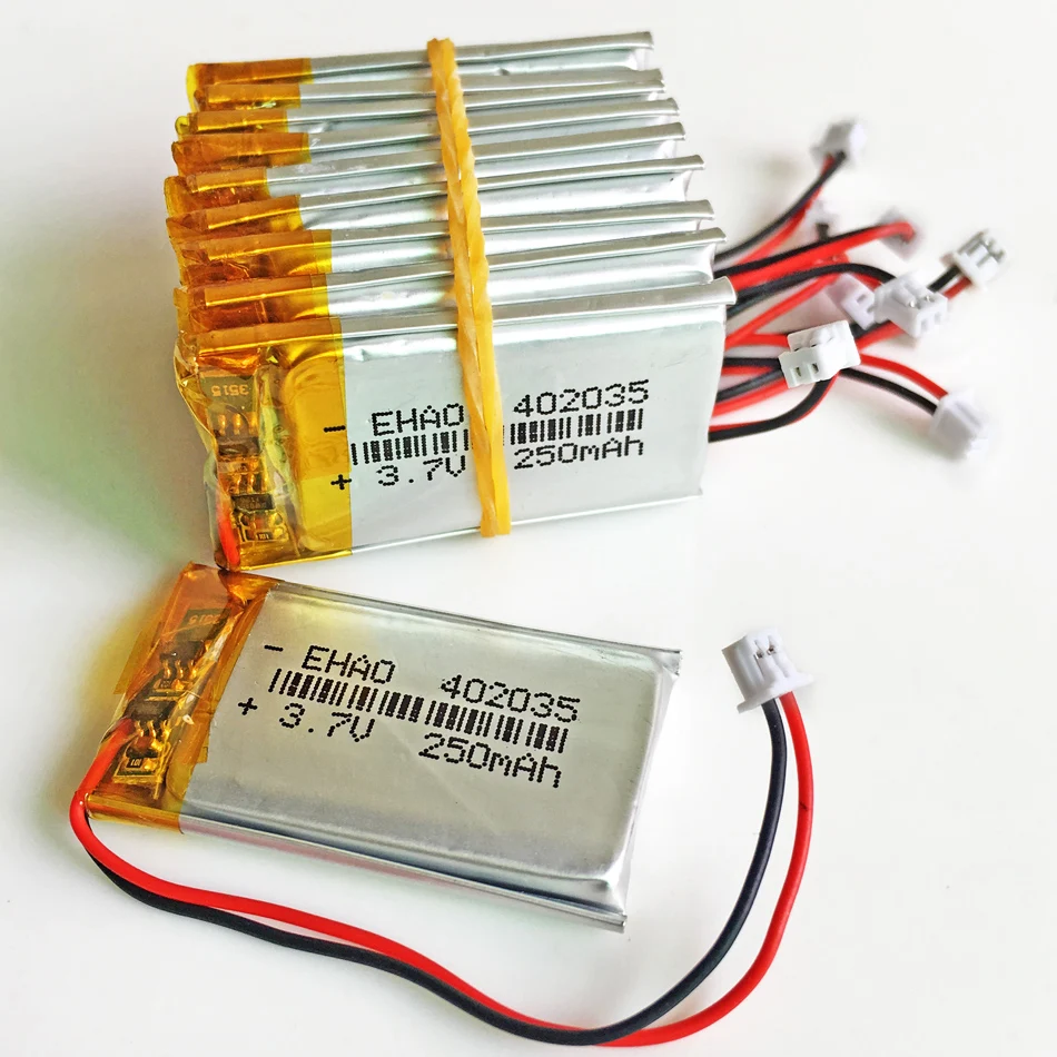 리튬 폴리머 LiPo 충전식 배터리 402035 + JST 1.25mm 2 핀 플러그, GPS 팔찌 Mp3 GPS 블루투스 녹음기, 3.7V 250mAh
