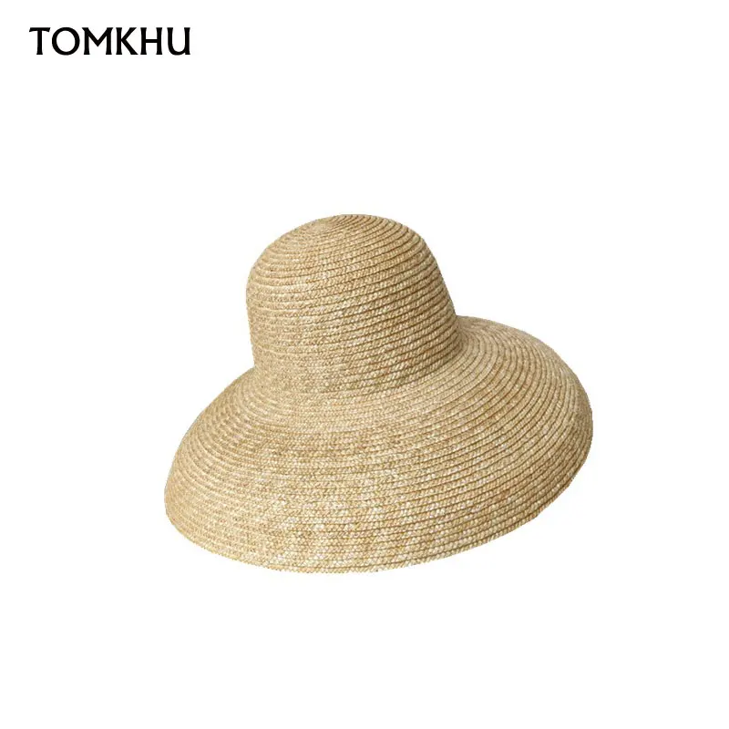 Elegant Vintage French Hepburn Primary Color Straw Hat Women Sun Seaside Beach Hat Female Summer Big Sun Cap Handmade Quality