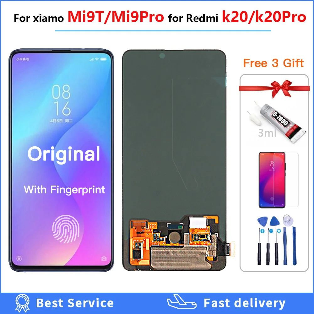 

ЖК-экран для Xiaomi Mi 9 T Pro, mi9 t, mi9t, Redmi K20 Pro, сенсорный дигитайзер, сканер отпечатков пальцев