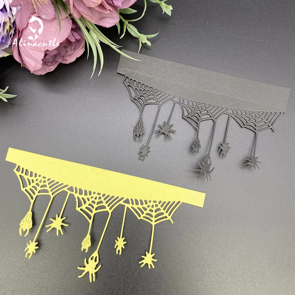 Alinacutle Metal Cutting Dies Cut Halloween Spider Web Border Scrapbooking Paper Craft Handmade Album Card Punch Art Knife