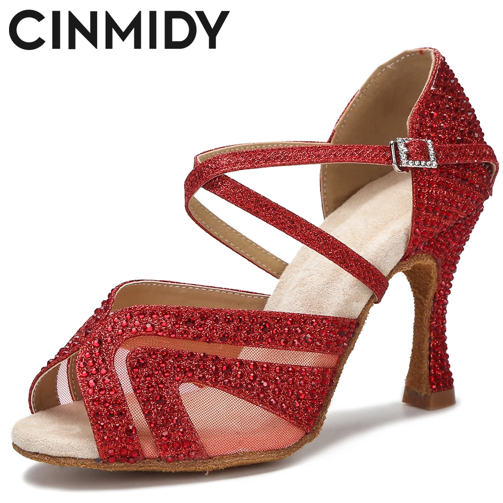 

CINMIDY Red Latin Dance Shoes for WomenTango Salsa Ballroom Training Dance High Heel Ladies Fashion Wedding Shoes