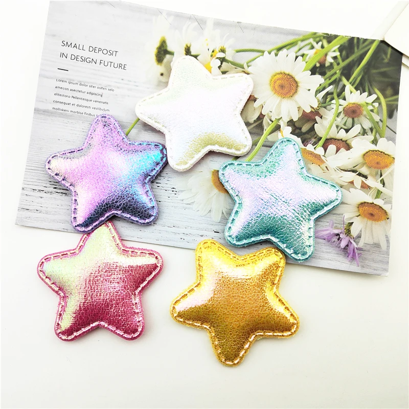 50Pcs/Lot 5CM PU Star Padded Appliques For DIY Children's Hair Clip Acessories Gift Decoration Patches