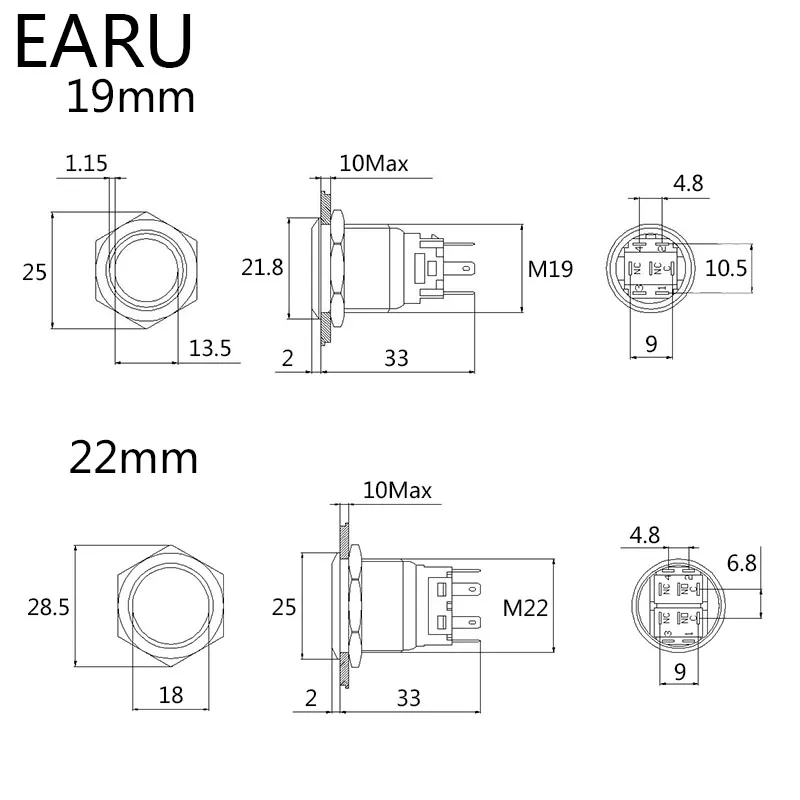 12mm 16mm 19mm 22mm 2 3 Color RGB LED Light Switch Latching Fixation Waterproof Metal Push Button Switch Power 3-380V Red Blue