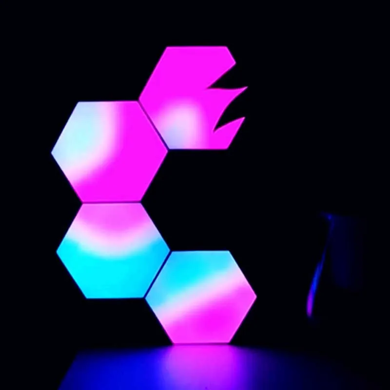 [object object] led Hexagonal Wall Light Modular Lights Creative Geometry Assembly stitch rgb nanoleaf light panels