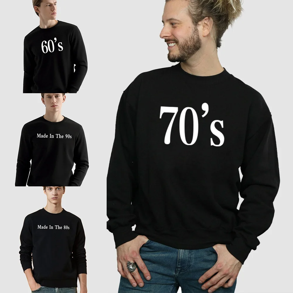 

Long-sleeved Sweater Unisex Black Pullover Simple Fashion Vintage Time Printing Casual O-neck Autumn Commuter Warm Soft Hoodie