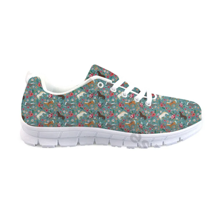 Floral Horse Pattern Sneaker Shoes Women 2021 New Fashion Non-slip Breathable Casual Shoes For Girs Custom Walkingshoes