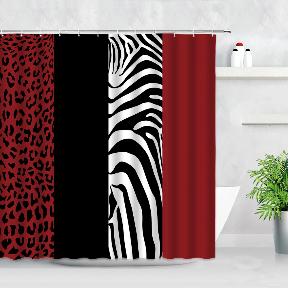 Fashion Art Bathroom Shower Curtain Red Zebra Leopard Print Stripe Modern Home Decor Waterproof Polyester Fabric Bath Curtains