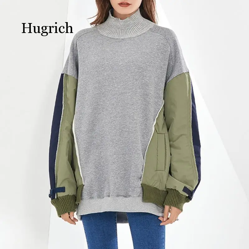 

2021 Winter New Fashion Leisure High Collar Contrast Stitching Loose Top Women's Sweater