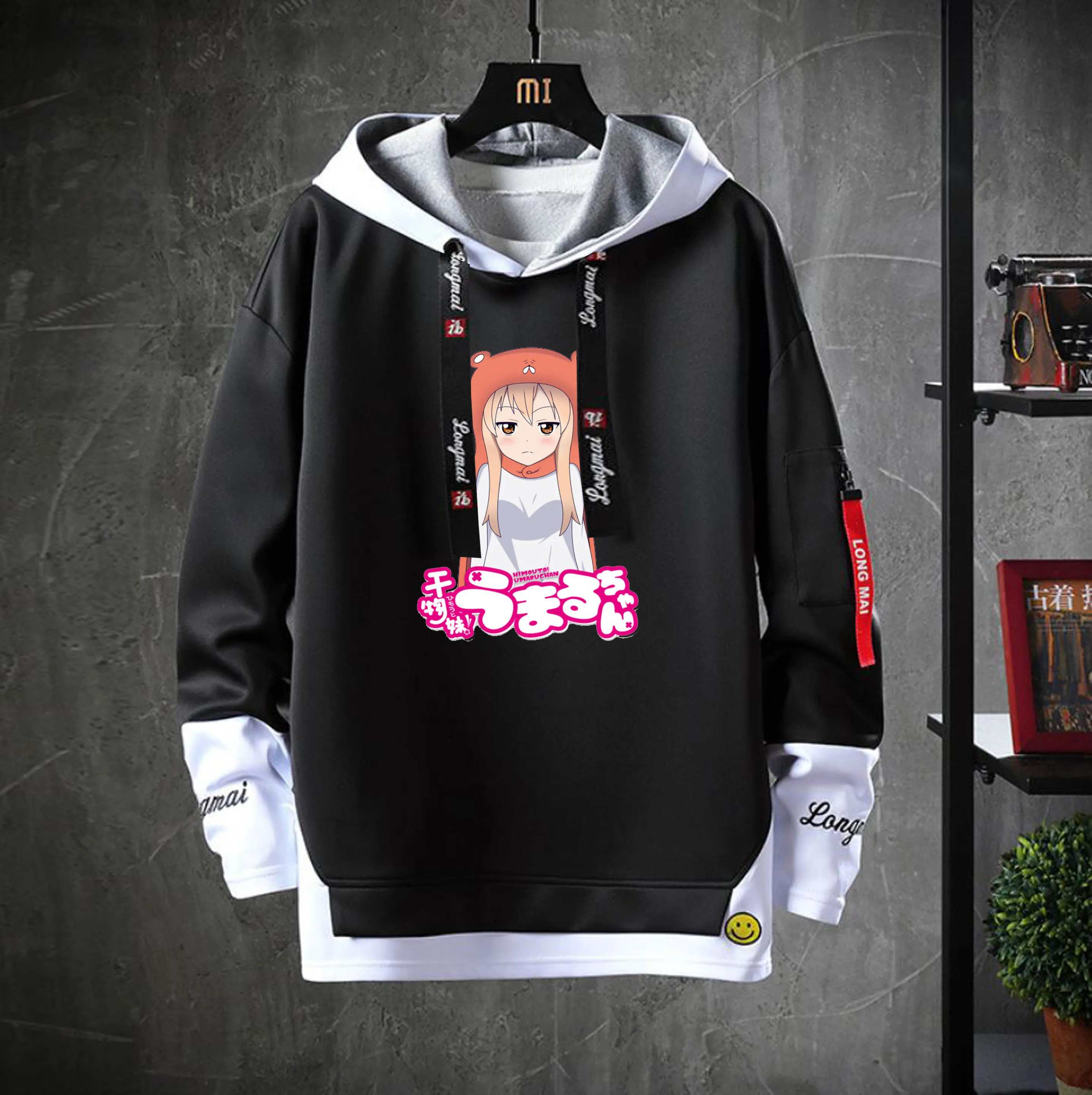 Anime Himouto! Umaru-chan bluza z kapturem dla nastolatków kostium kreskówka płaszcz Unisex Casual fałszywe dwuczęściowe bluzy z kapturem bluza