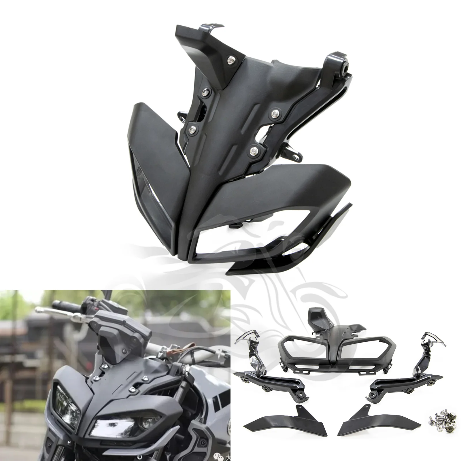 

Motorcycle Headlight Front Head Cowl Upper Nose Fairing Holder Cover Set Fit for MT-09 MT09 MT 09 2017 2018 2019 2020 FZ-09 fz09