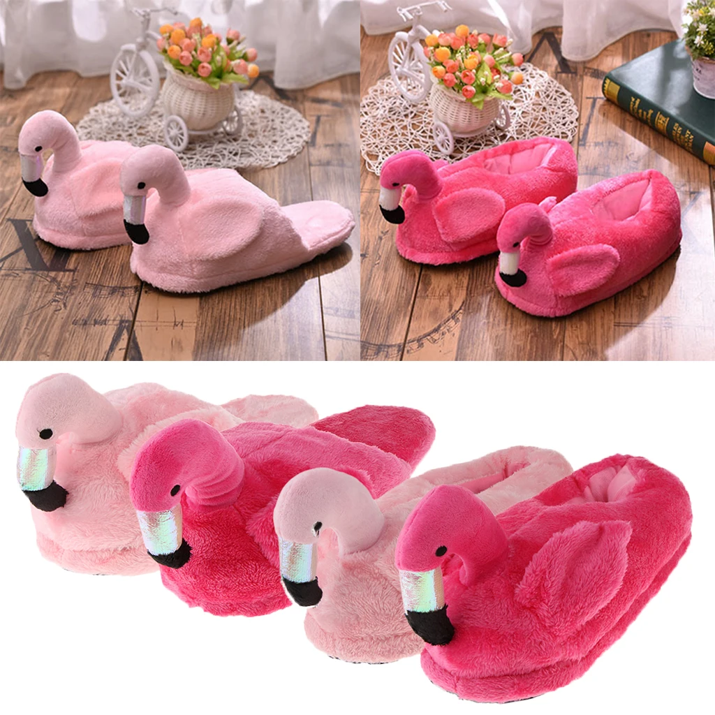 Cute Ladies Teens  Plush 3D Flamingo Animal Slippers Home Indoor Shoes Birthday Present