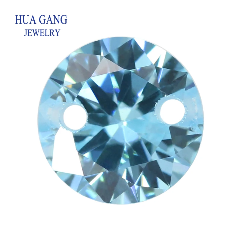 

Double Holes Cubic Zirconia AAAAA Light Sea Blue CZ Loose Stones For DIY Jewelry Wholesale Beads High Quality CZ With Holes