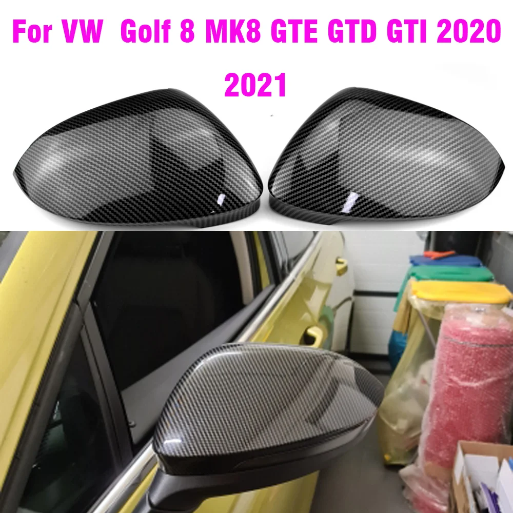 For VW Golf  8 MK8 2020 2021 Mirror Covers Caps RearView Mirror Case Cover Carbon Look Bright Black  Covers
