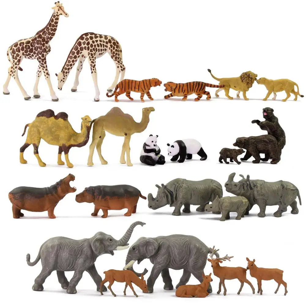 

Evemodel HO Scale 1:87 Well Painted PVC Wild Animals Elephant Camel Giraffe Hippo Rhino Deer Moose Tiger Lion Panda Bear