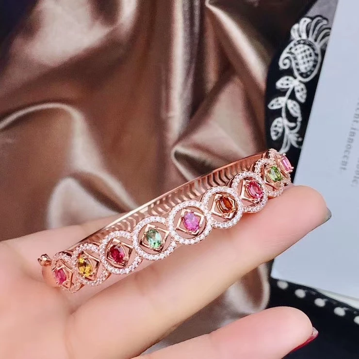 KJJEAXCMY fine jewelry 925 sterling silver inlaid Natural tourmaline female bracelet beautiful support detection