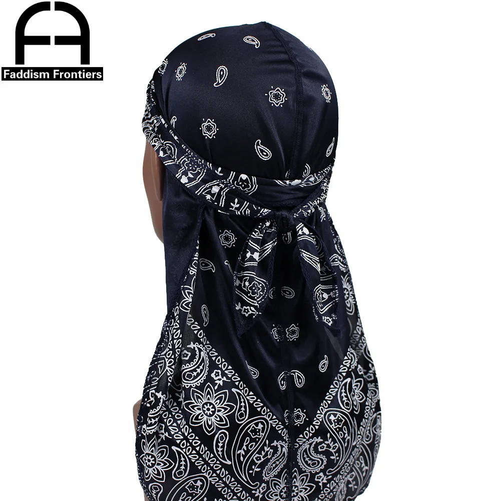 Premium Herren Seide Durag Paisley Design Druck Seidige Durags Lange Träger Kopfbedeckung Kopftuch Wellenkappe Headwrap Durags – Detail 1