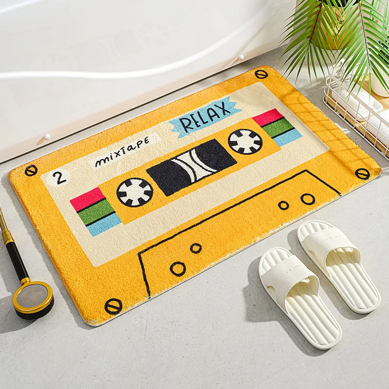 Retro Classic Cassette  Music Tape Soft Mats Rugs Home Entrance Carpet Bedroom Toilet Bathroom Door Absorbent Non-Slip Foot  Pad