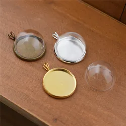 5sets 20mm glass dome globe with pendant setting base necklace pendant glass vial pendant glass cover jewelry findings