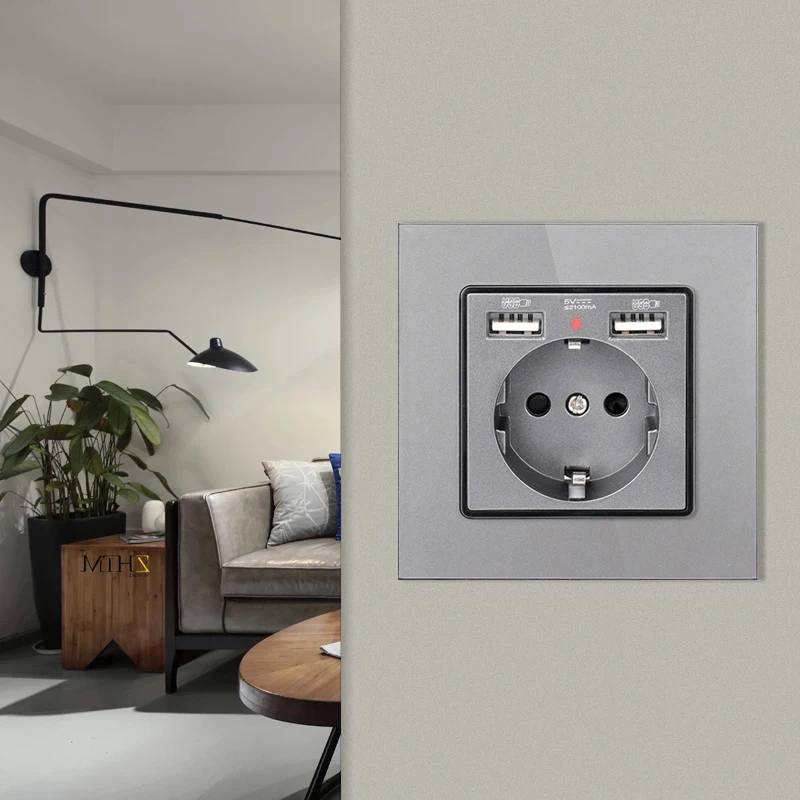 Minitiger Wall USB Power Socket,New Style Panel, Bedroom Socket,AC 110V-250V 16A Wall Embedded, Double Usb EU Standard Outlet