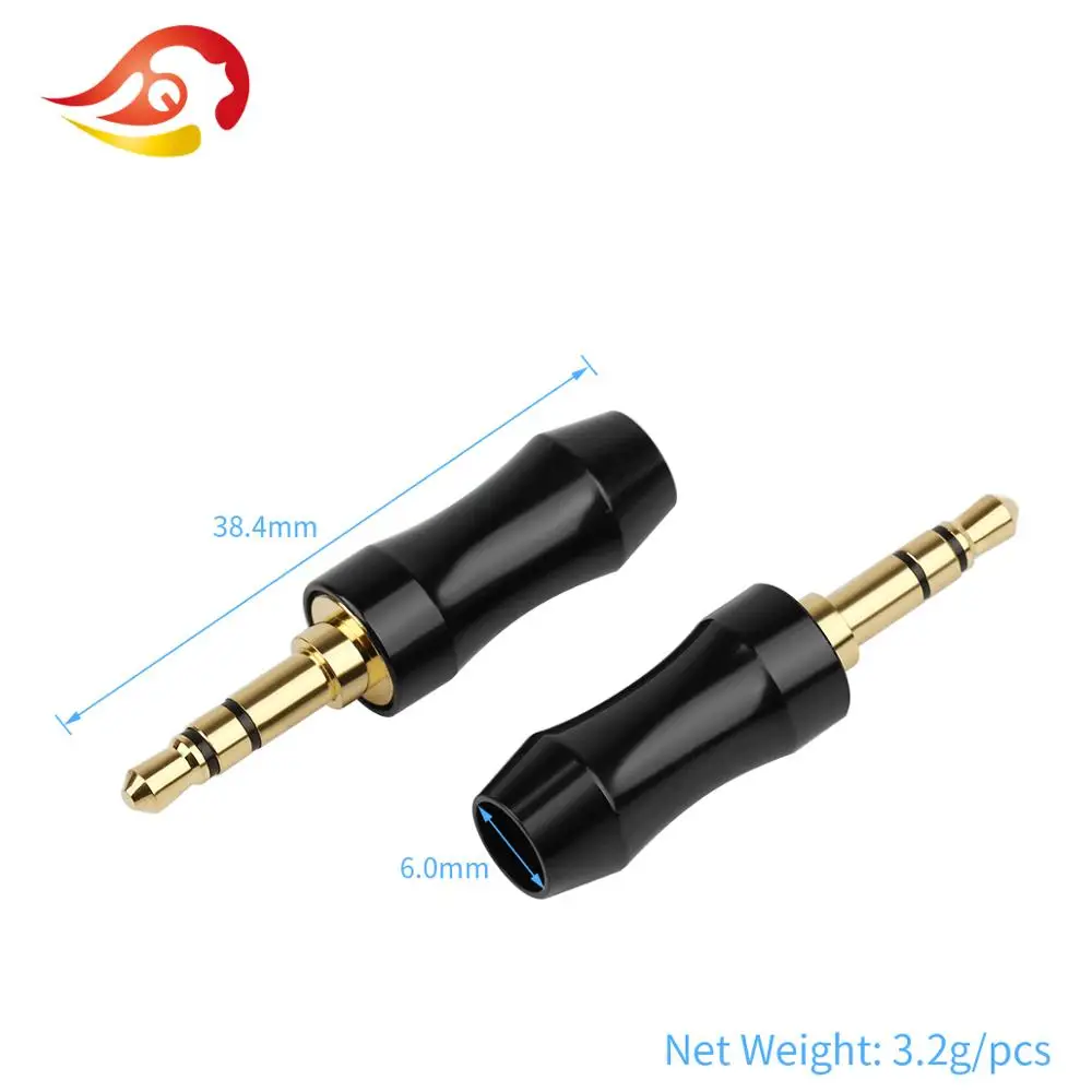 QYFANG 3.5mm 3 Pole Stereo Rhodium/Gold Plated Copper HiFi Earphone Plug Audio Jack Metal Adapter Aluminum Alloy Wire Connector