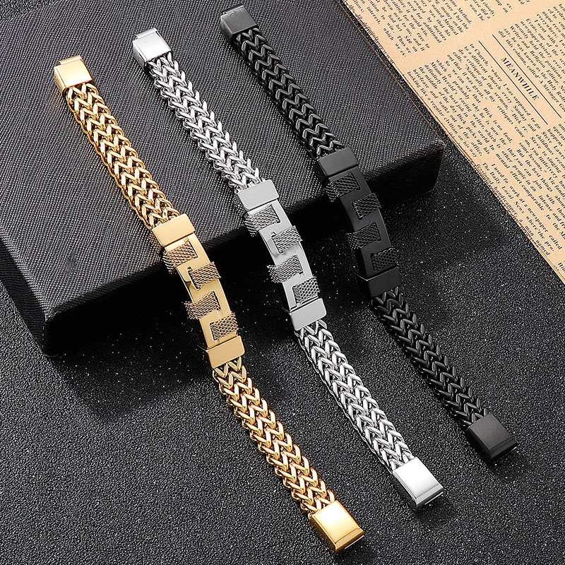 Drei-farbe Trend Edelstahl Nähte herren Armband Design Gefühl Armband Schmuck – Detail 9