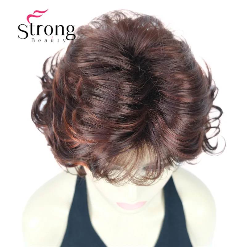 StrongBeauty Natural Look Short Curly Auburn Mix Full Synthetic Wig for women