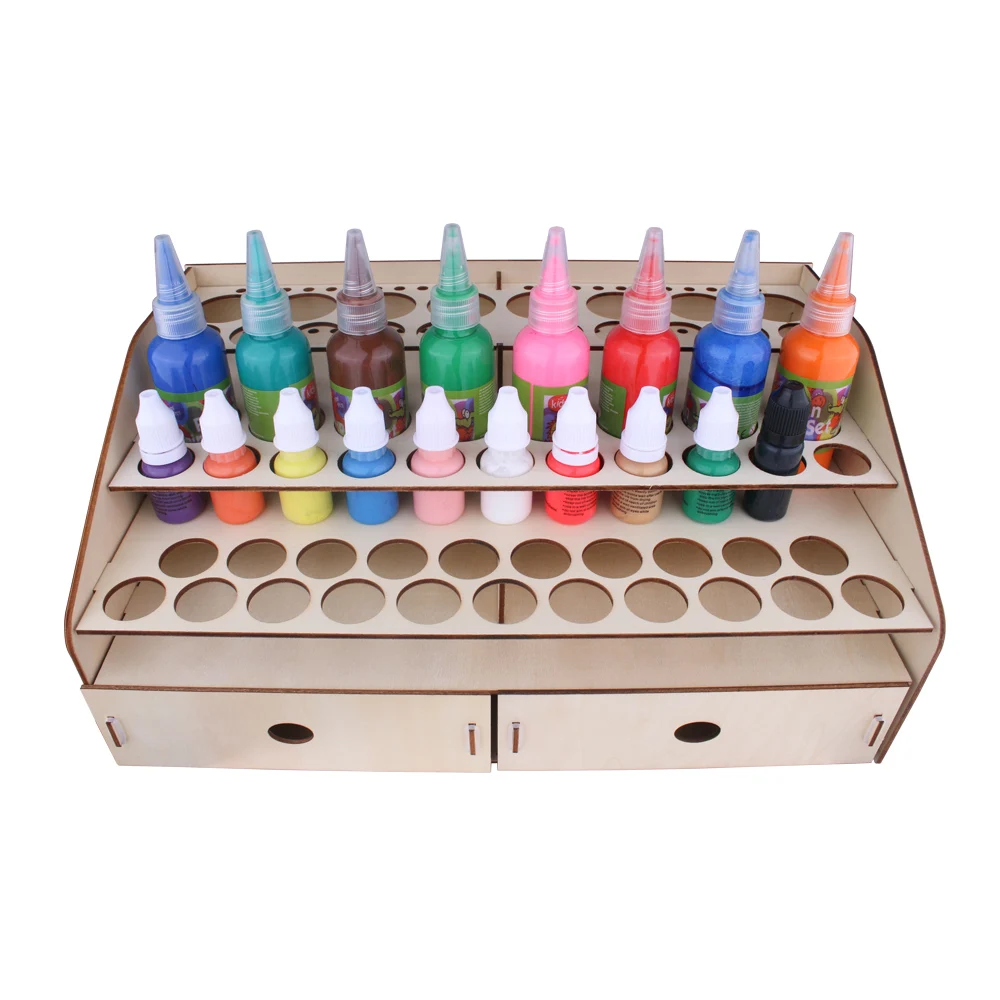 Diy Assembly Wooden Pigments Painting Organizer Storage Box for Paint Bottles Stand Holder Model Coloring Accessories 58 Bottles