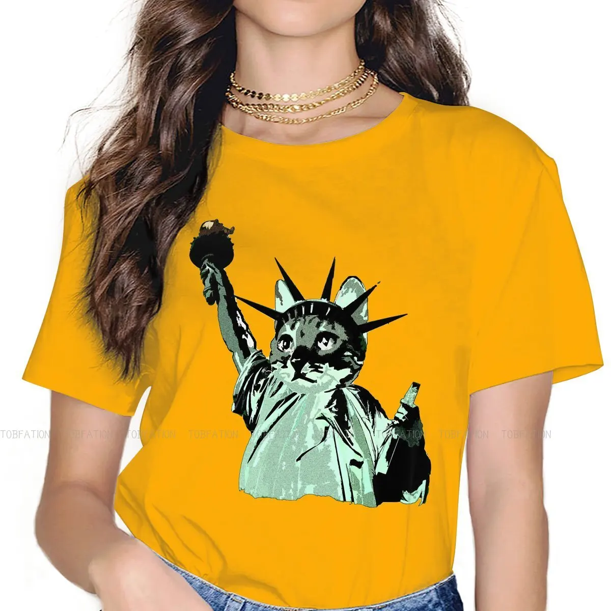 The Cat Newest TShirts Statue of Liberty Cultural Architecture Woman Graphic Fabric Tops T Shirt O Neck 4XL