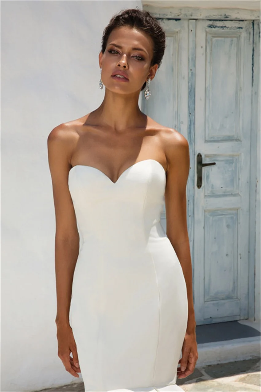 2020ใหม่ซาตินและ Tulle รถไฟศาลแขนกุด Sweetheart Neckline ลดลงซิปปุ่มชุดแต่งงาน Vestidos De Novia