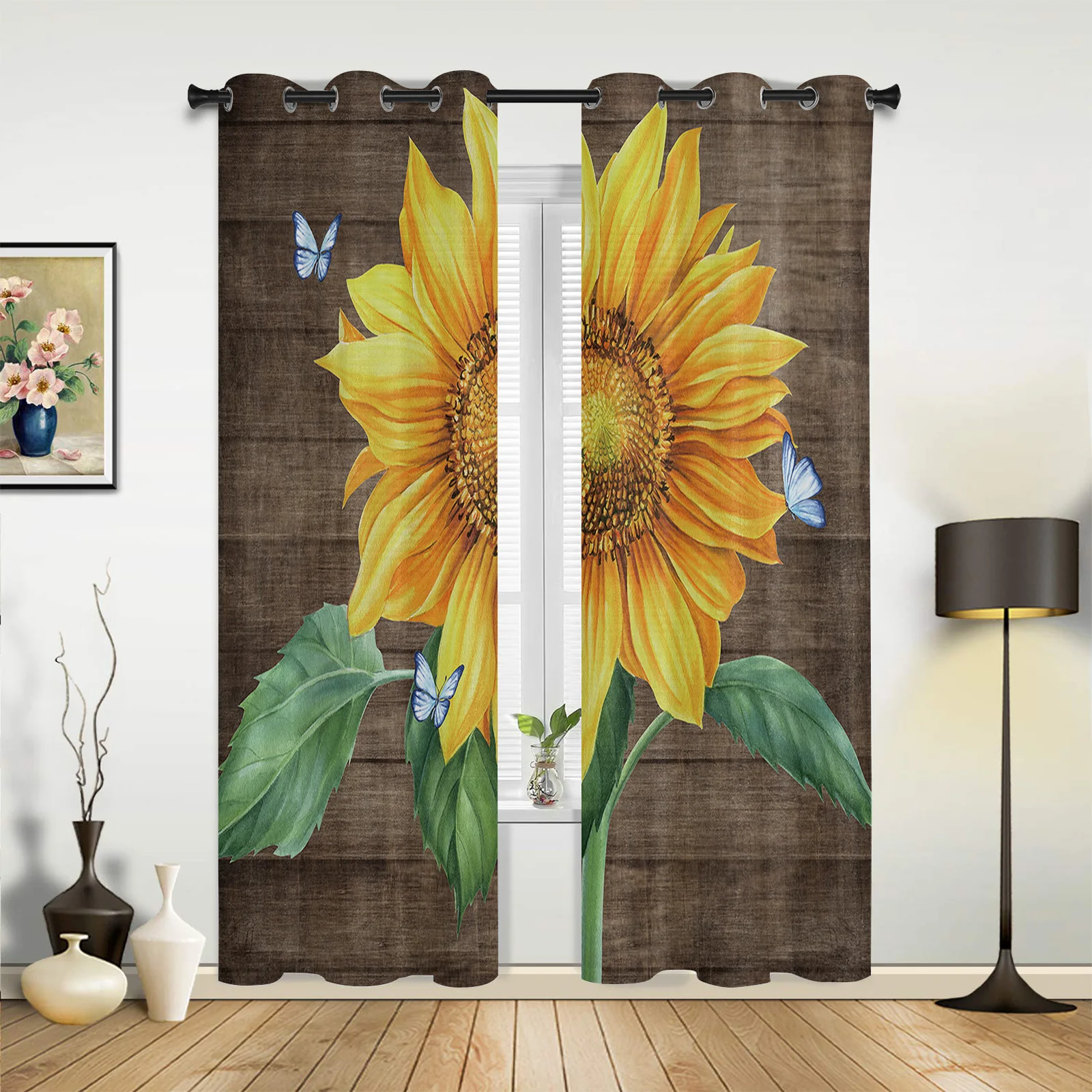 Sunflower Butterfly Large Curtains For Living Room Window Curtain Bedroom Kitchen Balcony Gazebo Curtain Room Divider