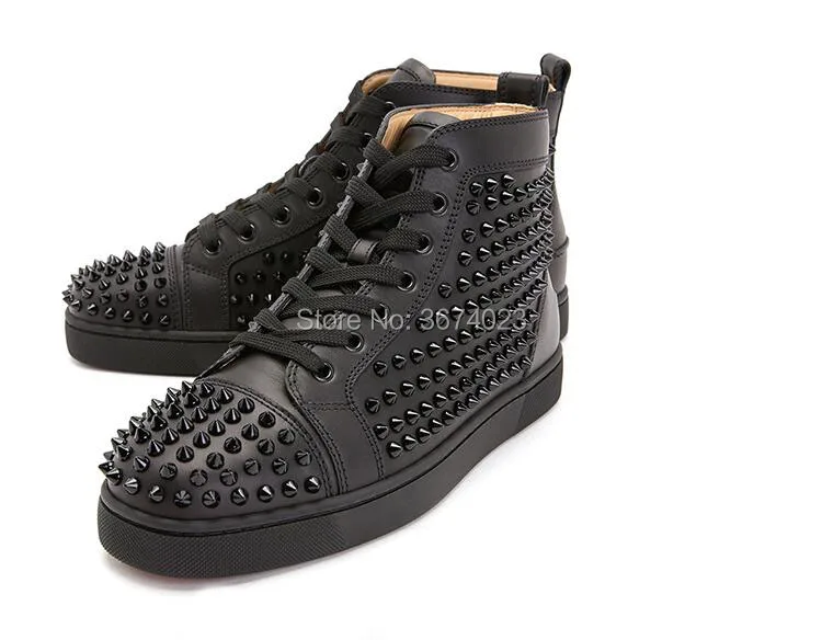 Qianruiti Casual Shoes Men Rivet Studs High Top Sneakers Rubber Sole Flats Low Top Sneakers Spiked Shoes Runway Casual Sneakers