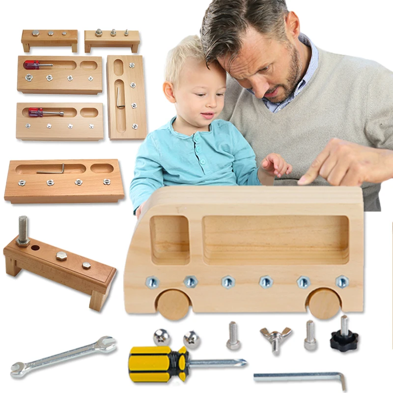 Kids Wooden Montessori Toys Material Sensory Repair Tool Screw Bolts Sets Montessori Educational Toys For Children