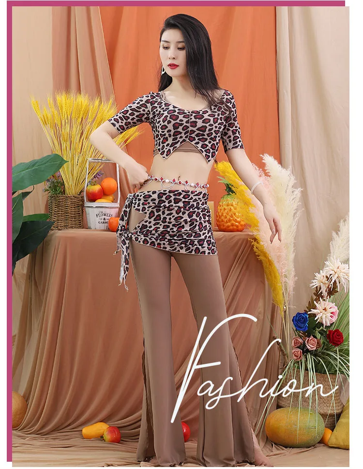 Belly Dance Practice Clothes Pants Winter for Women Bellydancing Training Suit Female Leopard Pattern Oriental Dance Clothing