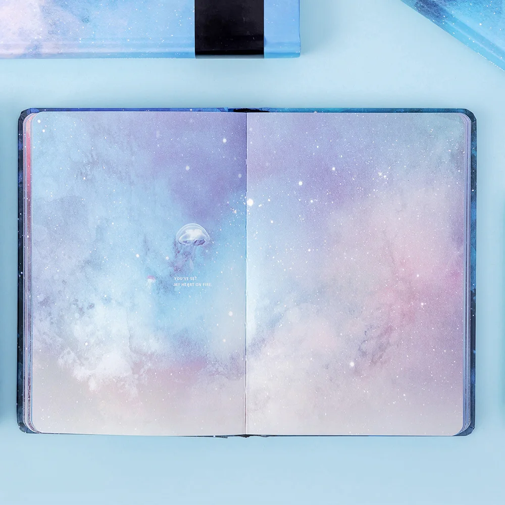 128 Sheets Cute Notebook Fantasy Jellyfish Illustration Book Color Page Student Manual Ledger Notepad Diary Book