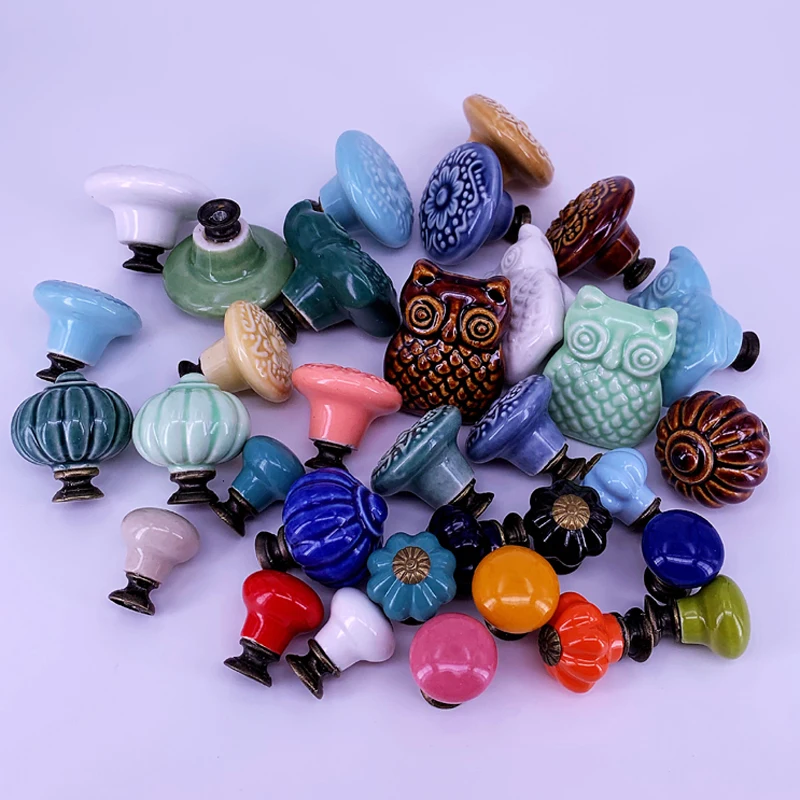 1x Colorful  Ceramic Knobs for Dresser, Drawers Kitchen Cabinets Handle, Pumpkin Owl Embossing Cabinet Knobs,drawer Pulls