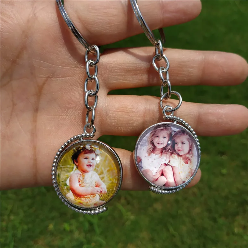 

Double Side Rotatable Custom Key Chain Glass Lovely Personalized Baby Family Lovers Photo Special Date Customerized Keychains