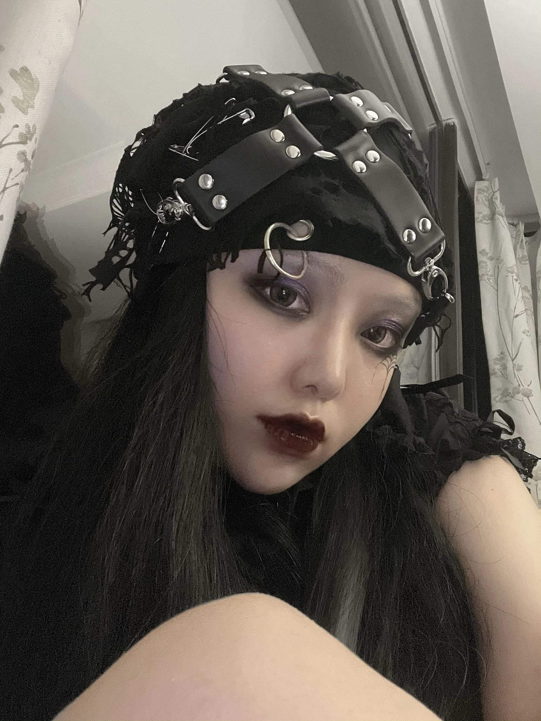 original tear ripped grunge skullies leather buckle punk cross personality girls black gothic hat beanies women