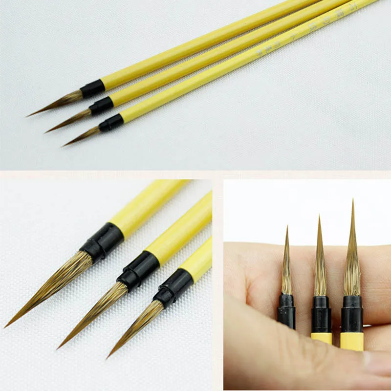 3pcs/set Brown Hook Line Fine Paint Brush Chinese Calligraphy Brush Pen Weasel HairPaint Brush Art Stationary Oil Painting Brush