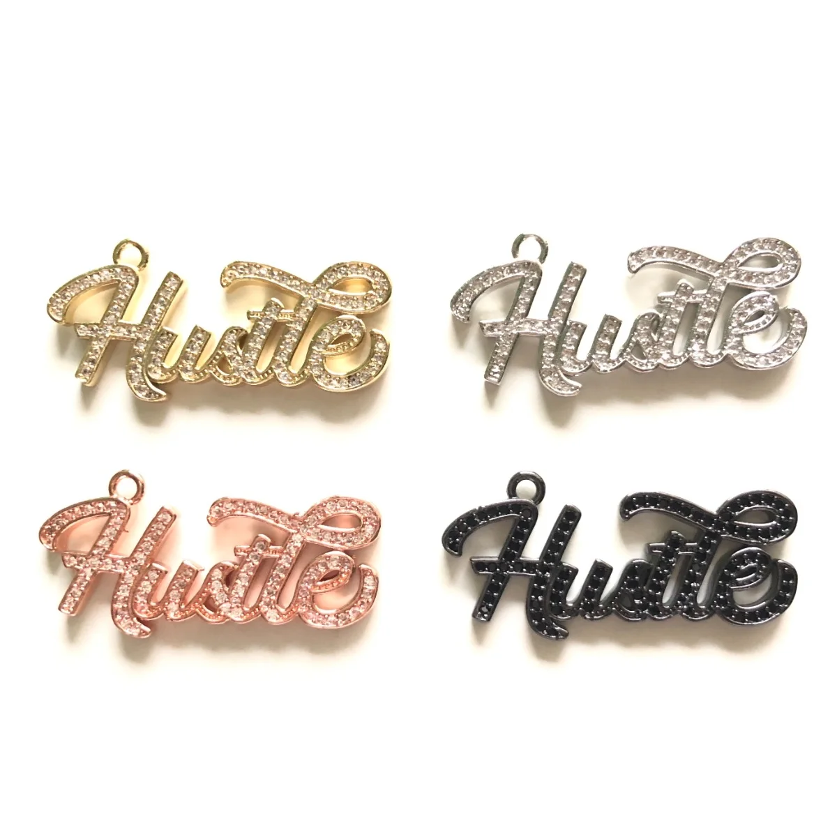 5pcs Hustle Word Charms for Women Jewelry Making Bling Crystal Stone Paved Letters Pendants Girl  Bracelet Necklace DIY Creation